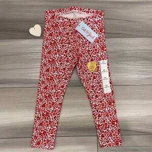 NWT CAT & JACK Leggings Size 3T Red Floral Print Cotton Spandex & Elastic Waist